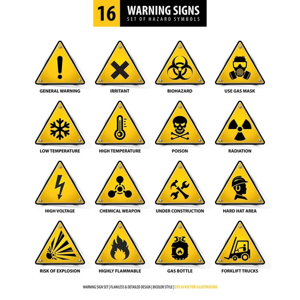 16 triangle warning signs — Stock Vector