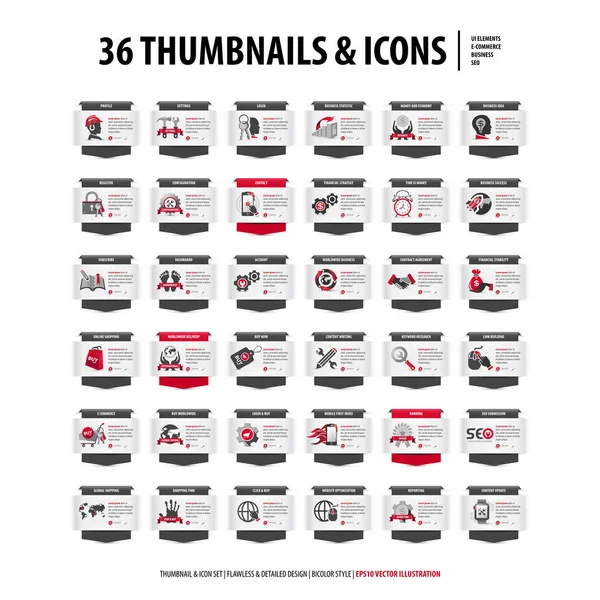 36 thumbnails and icons — Stock Vector