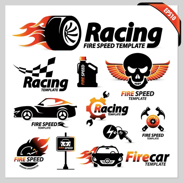 Conjunto de símbolos logotipo de corrida de carro — Vetor de Stock