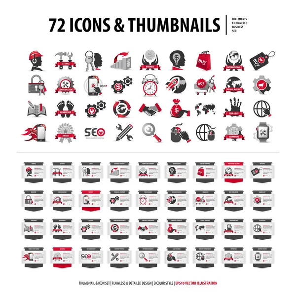 72 icone e miniature — Vettoriale Stock