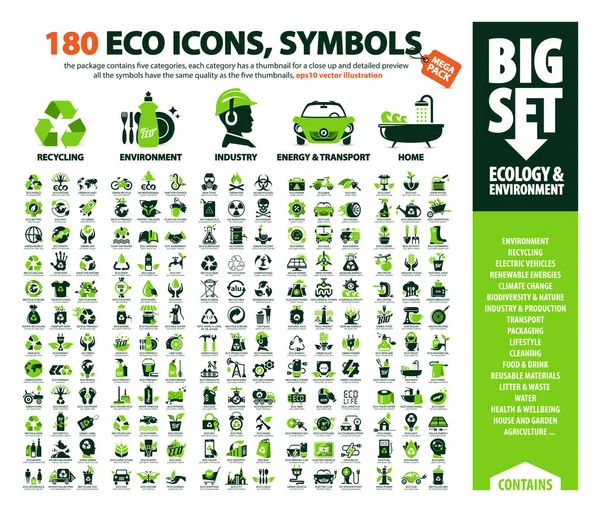 Gran conjunto de 180 iconos ecológicos — Vector de stock