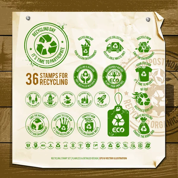 Symbole recyklingu na papierze teksturowanym — Wektor stockowy