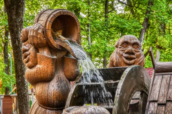 Park Rzeźb Drewnianych Briańsku Fontanna Młyn Drewnianymi Rzeźbami Parku Muzeum — Zdjęcie stockowe