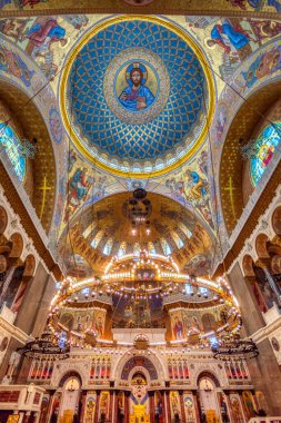 Kronstadt 'taki St. Nicholas Katedrali. Tapınağın iç kısmı. Rus donanmasının ana katedrali. Saint Petersburg, Rusya, Ağustos 2019
