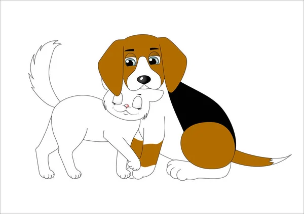 Cute Cartoon Honden Kattenvoeders — Stockvector