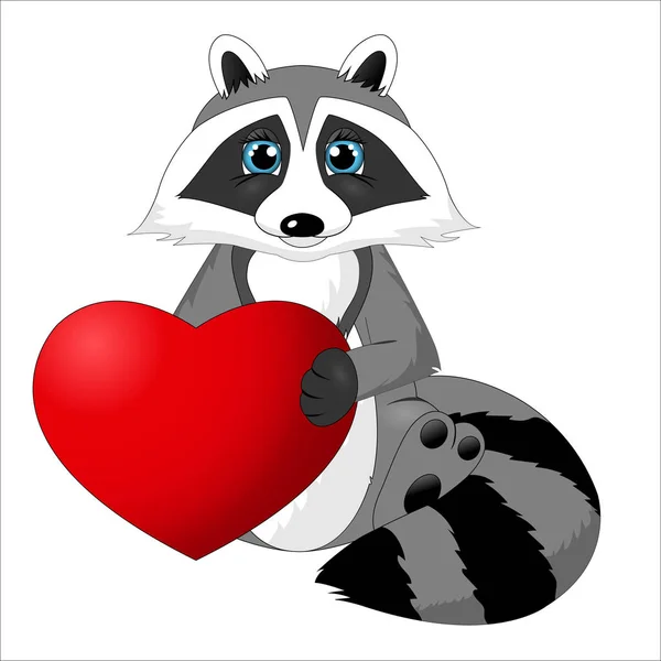 Mignon Dessin Animé Raton Laveur Tenant Coeur Illustration Saint Valentin — Image vectorielle