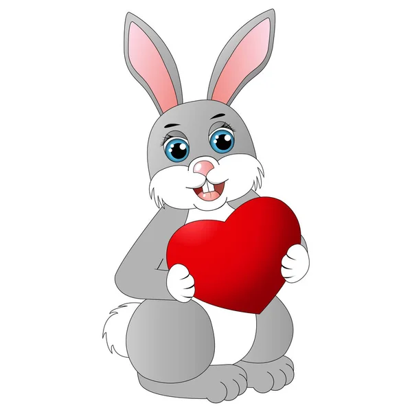 Niedlichen Karikatur Kaninchen Mit Herz Illustration Zum Valentinstag — Stockvektor