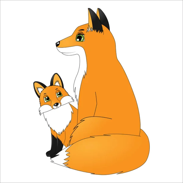 Schattige Cartoon Moeder Fox Met Baby — Stockvector