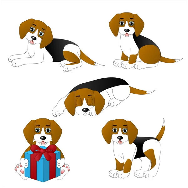 Verzameling Van Cute Cartoon Honden Beagle — Stockvector