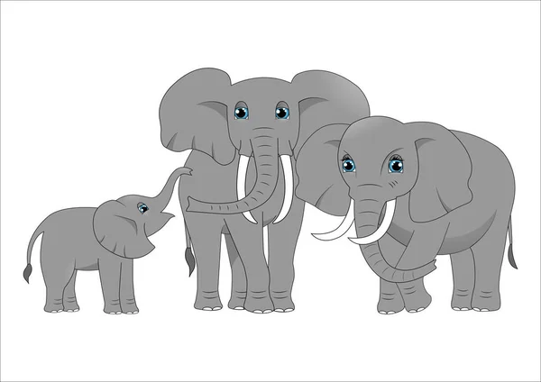 Famille Des Éléphants Dessin Animé Mignon — Image vectorielle