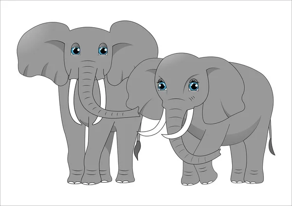 Casal Elefantes Desenhos Animados Bonitos — Vetor de Stock