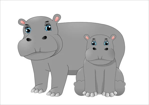 Mãe Hipopótamo Bebê Hipopótamo — Vetor de Stock