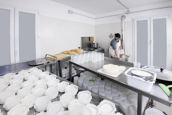 Cheesemaker nalije syřidla — Stock fotografie