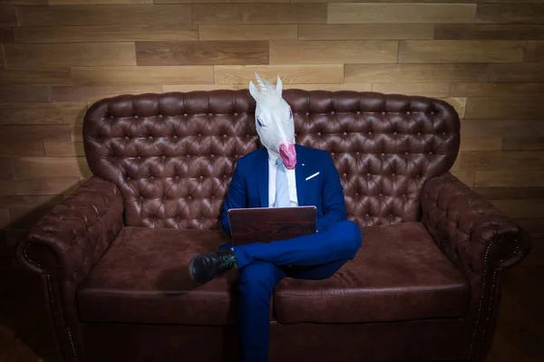 Garip adam evde çalışma office şık elbiseli. Olağandışı genç Yöneticisi