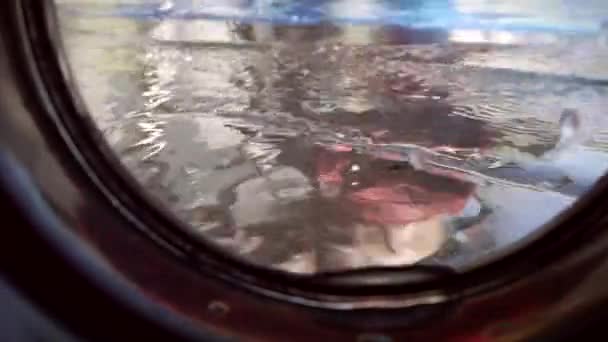 Unusual View Camera Lens Reflection Water Waves Human Foot Slow — Stock Video