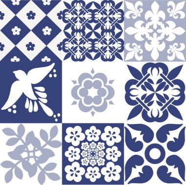Mavi Portekizce desen - Azulejos vektör, moda dekorasyon fayans karoları 