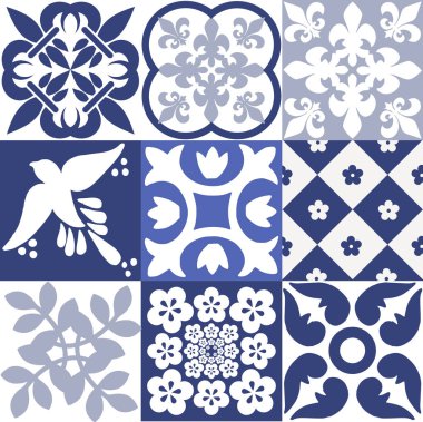 Mavi Portekizce desen - Azulejos vektör, moda dekorasyon fayans karoları 