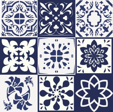 Mavi Portekizce desen - Azulejos vektör, moda dekorasyon fayans karoları 