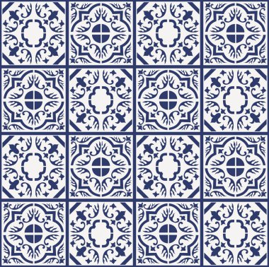 Mavi Portekizce desen - Azulejos vektör, moda dekorasyon fayans karoları 