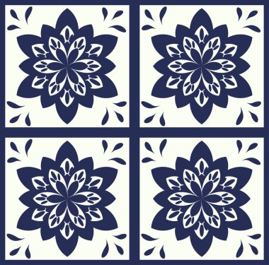 Mavi Portekizce desen - Azulejos vektör, moda dekorasyon fayans karoları 