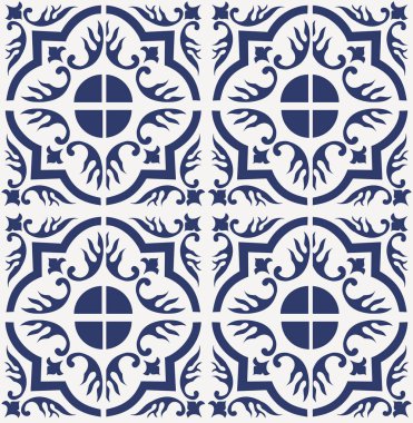 Mavi Portekizce desen - Azulejos vektör, moda dekorasyon fayans karoları 