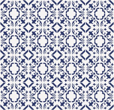 Mavi Portekizce desen - Azulejos vektör, moda dekorasyon fayans karoları 
