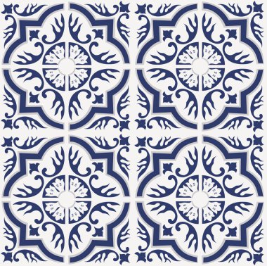 Mavi Portekizce desen - Azulejos vektör, moda dekorasyon fayans karoları 