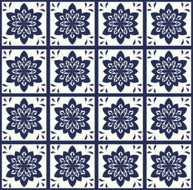 Mavi Portekizce desen - Azulejos vektör, moda dekorasyon fayans karoları 