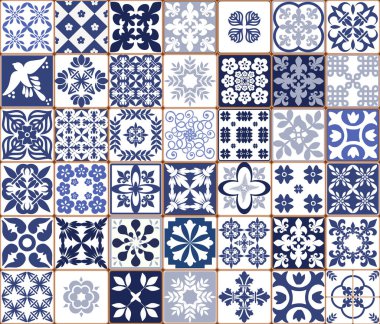 Mavi Portekizce desen - Azulejos vektör, moda dekorasyon fayans karoları 