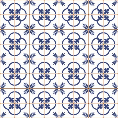 Mavi Portekizce desen - Azulejos vektör, moda dekorasyon fayans karoları 