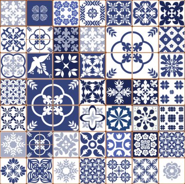 Mavi Portekizce desen - Azulejos vektör, moda dekorasyon fayans karoları 