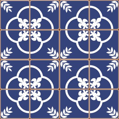 Mavi Portekizce desen - Azulejos vektör, moda dekorasyon fayans karoları 