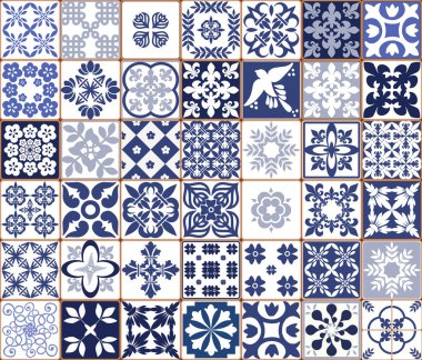 Mavi Portekizce desen - Azulejos vektör, moda dekorasyon fayans karoları 