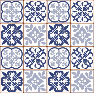 Mavi Portekizce desen - Azulejos vektör, moda dekorasyon fayans karoları 