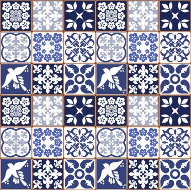 Mavi Portekizce desen - Azulejos vektör, moda dekorasyon fayans karoları 