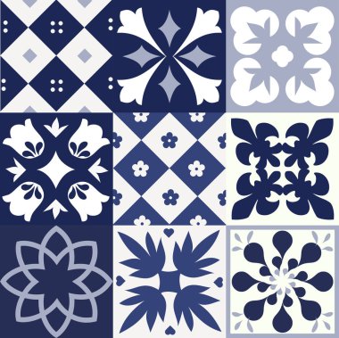 Mavi Portekizce desen - Azulejos vektör, moda dekorasyon fayans karoları 