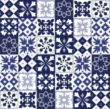 Mavi Portekizce desen - Azulejos vektör, moda dekorasyon fayans karoları 