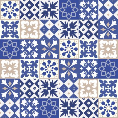 Mavi Portekizce desen - Azulejos vektör, moda dekorasyon fayans karoları 