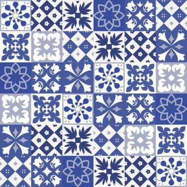 Mavi Portekizce desen - Azulejos vektör, moda dekorasyon fayans karoları 