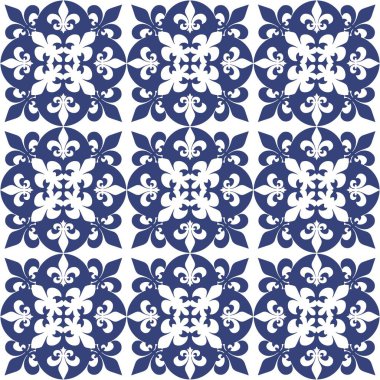 Mavi Portekizce desen - Azulejos vektör, moda dekorasyon fayans karoları 