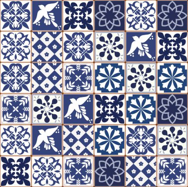 Mavi Portekizce desen - Azulejos vektör, moda dekorasyon fayans karoları 