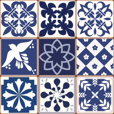 Mavi Portekizce desen - Azulejos vektör, moda dekorasyon fayans karoları 