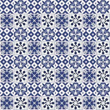 Mavi Portekizce desen - Azulejos vektör, moda dekorasyon fayans karoları 