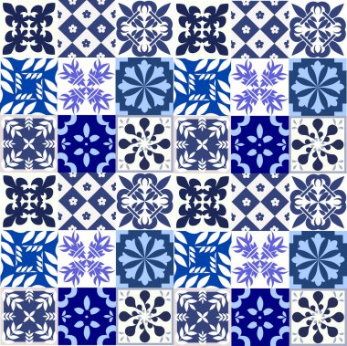 Mavi Portekizce desen - Azulejos vektör, moda dekorasyon fayans karoları 