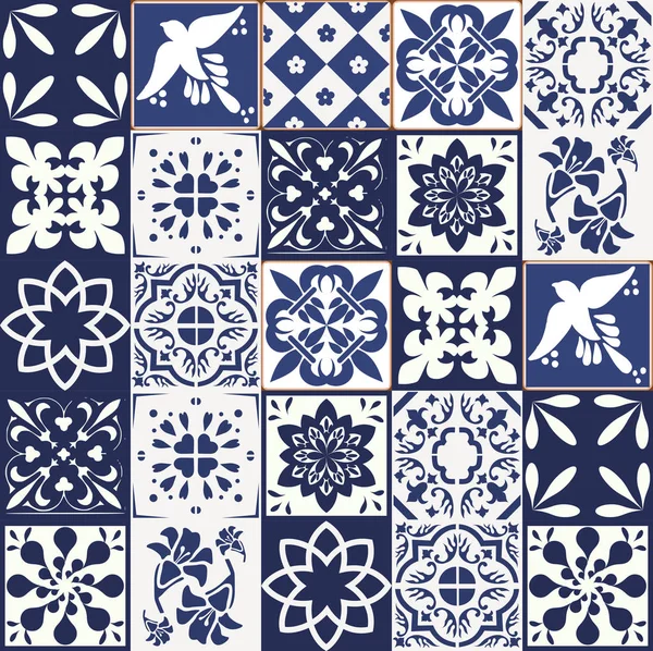 Azul Padrão Azulejos Portugueses Vetor Azulejos Azulejos Design Interiores Moda — Vetor de Stock