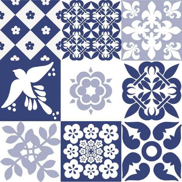 Modèle Carreaux Portugais Bleu Vecteur Azulejos Carreaux Design Intérieur Mode — Image vectorielle