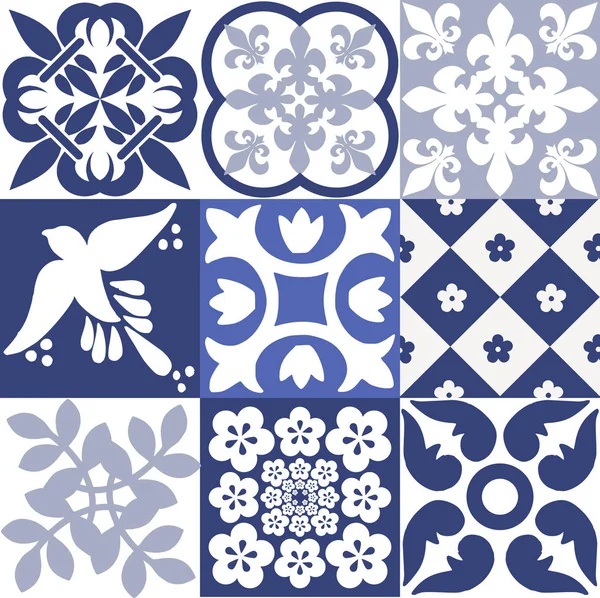 Mavi Portekizce desen - Azulejos vektör, moda dekorasyon fayans karoları 