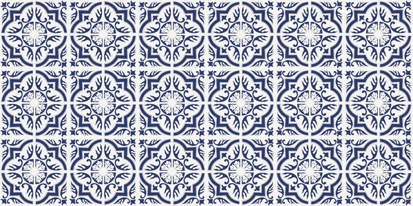 Blue Portuguese Tiles Pattern Azulejos Vector Fashion Interior Design Tiles — Stock Vector