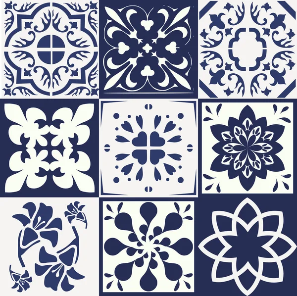 Azul Padrão Azulejos Portugueses Vetor Azulejos Azulejos Design Interiores Moda — Vetor de Stock