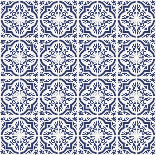 Portugese Tegels Patroon Azulejos Vector Blauw Fashion Interieur Design Tegels — Stockvector